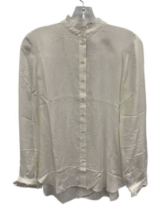 J Crew Size S White Cupro Blend Long Sleeve Ruffle Edging Button Up Top White / S