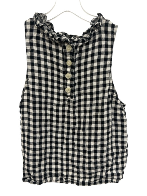 J Crew Size XS Black & White Linen Sleeveless Gingham Ruffle collar Top Black & White / XS