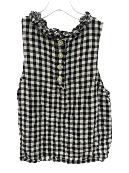 J Crew Size XS Black & White Linen Sleeveless Gingham Ruffle collar Top Black & White / XS