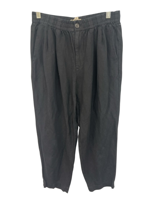 Madewell Size S Black Linen Blend Stretch Waist Barrel Leg High Rise Pants Black / S