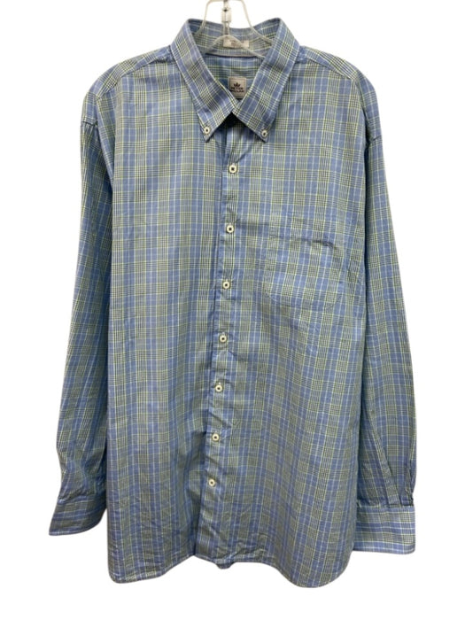 Peter Millar Size XL Light Blue & Green Cotton Plaid Button Up Long Sleeve Shirt Light Blue & Green / XL