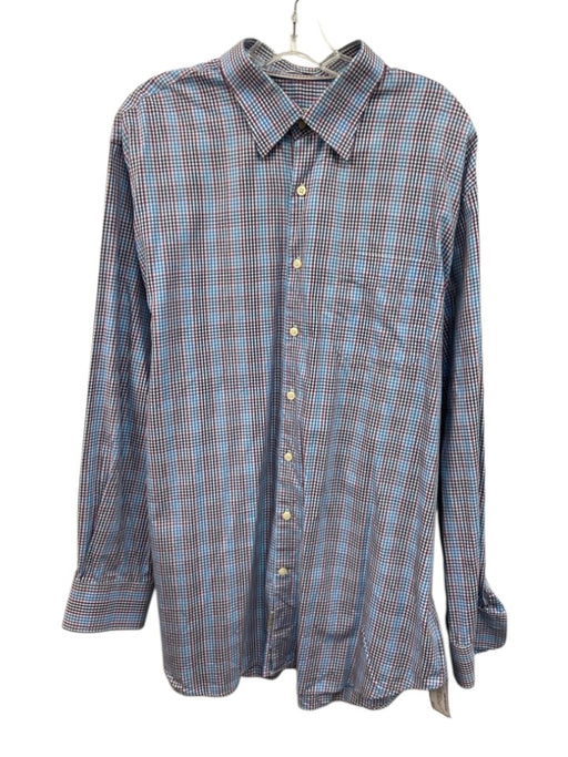 Peter Millar Size XL Blue & Pink Cotton Plaid Button Up Men's Long Sleeve Shirt Blue & Pink / XL