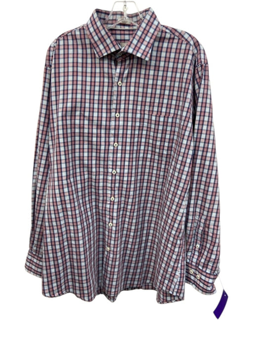 Peter Millar Size XL Red & Blue Cotton Plaid Button Up Men's Long Sleeve Shirt Red & Blue / XL