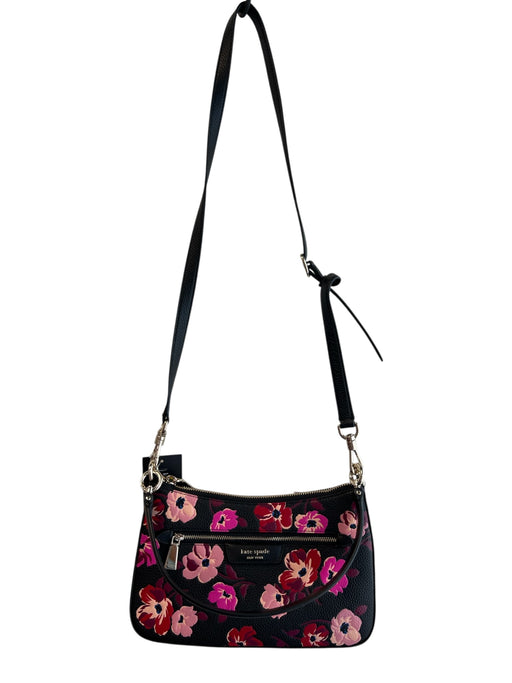 Kate Spade Black & Pink Leather Gold hardware Floral Embellishments Bag Black & Pink / S