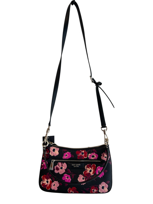 Kate Spade Black & Pink Leather Gold hardware Floral Embellishments Bag Black & Pink / S