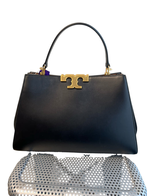 Tory Burch Black Leather & Suede Gold hardware Top Handle Logo Closure Bag Black / Medium