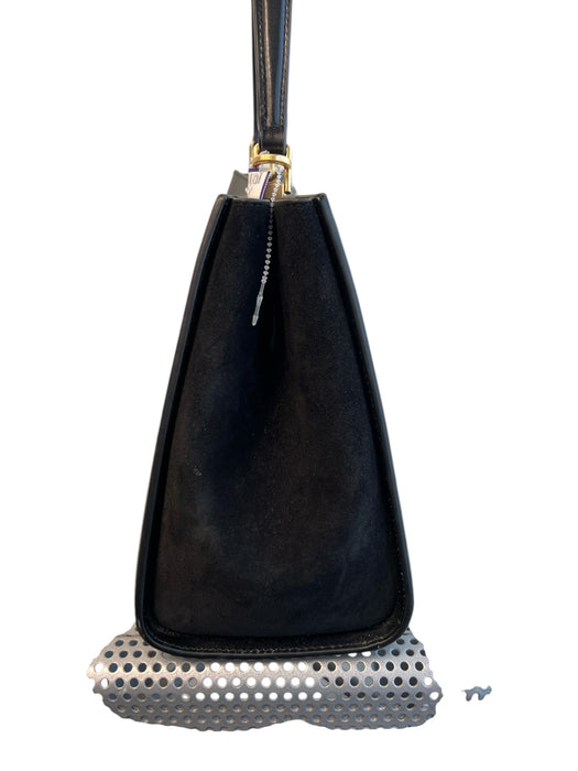 Tory Burch Black Leather & Suede Gold hardware Top Handle Logo Closure Bag Black / Medium