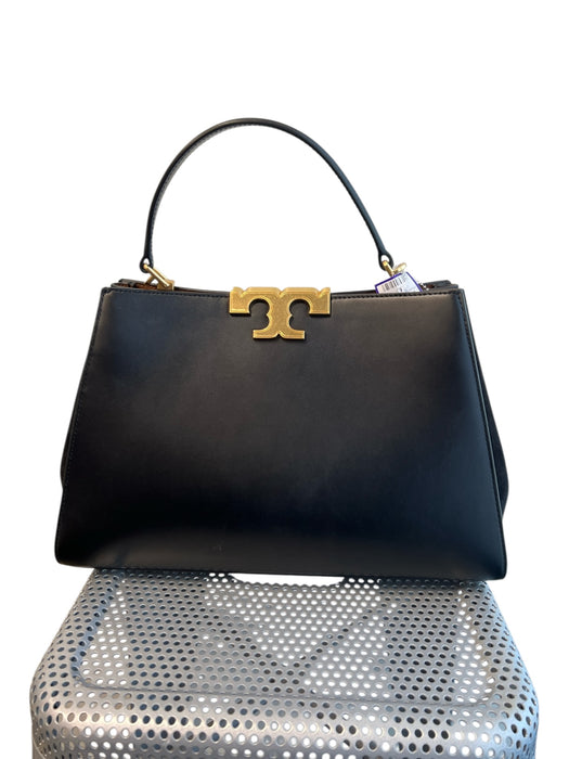 Tory Burch Black Leather & Suede Gold hardware Top Handle Logo Closure Bag Black / Medium