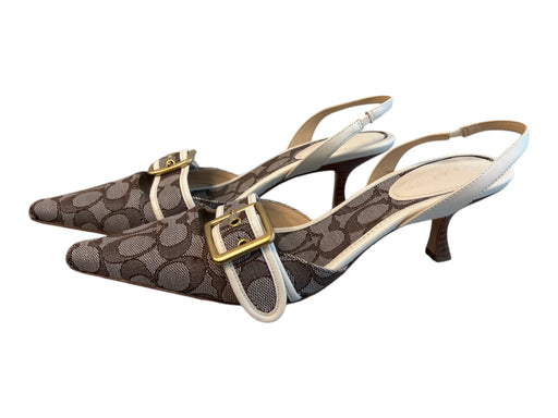 Coach Shoe Size 8.5 Brown & Cream Canvas & Leather Slingbacks Pump Shoes Brown & Cream / 8.5