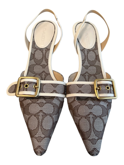 Coach Shoe Size 8.5 Brown & Cream Canvas & Leather Slingbacks Pump Shoes Brown & Cream / 8.5