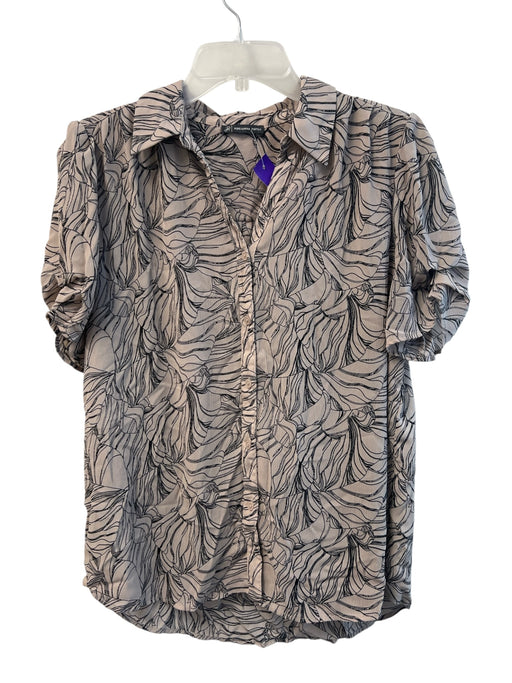 Adrianna Papell Size Est L Brown & Black Polyester Collared Button Up V Neck Top Brown & Black / Est L