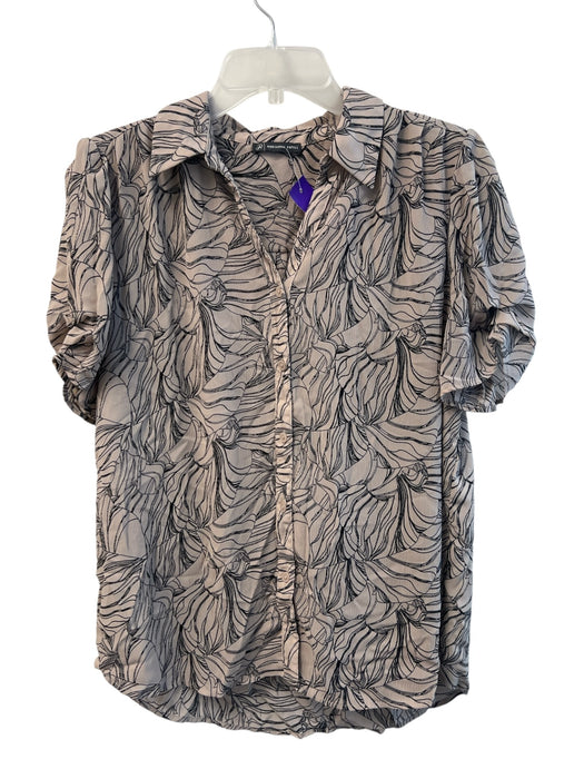 Adrianna Papell Size Est L Brown & Black Polyester Collared Button Up V Neck Top Brown & Black / Est L