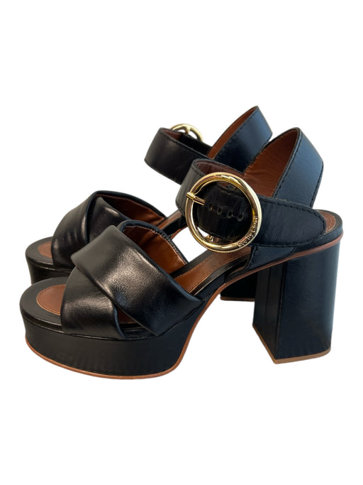 See By Chloe Shoe Size 38 Black Leather Gold Buckle Criss Cross Platform Shoes Black / 38