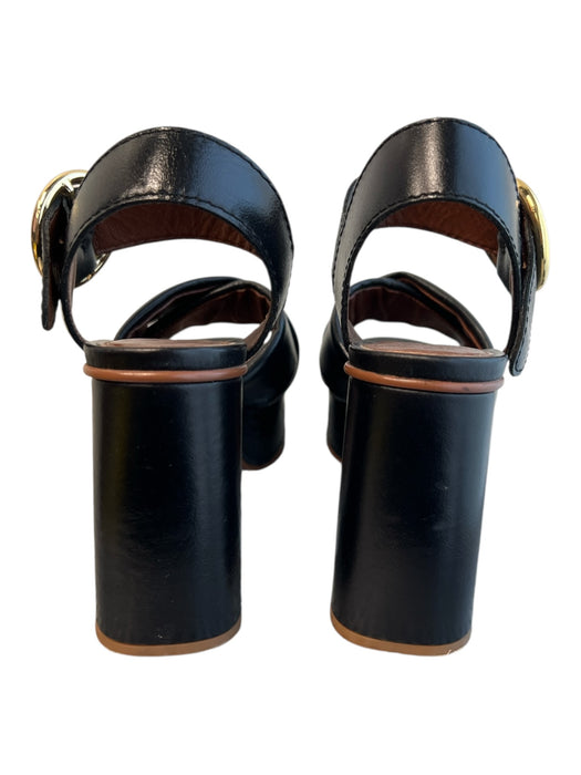 See By Chloe Shoe Size 38 Black Leather Gold Buckle Criss Cross Platform Shoes Black / 38