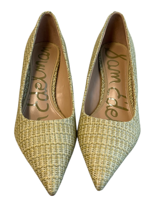 Sam Edelman Shoe Size 8.5 Green Fabric Pointed Toe Mid Heel Pump Textured Shoes Green / 8.5