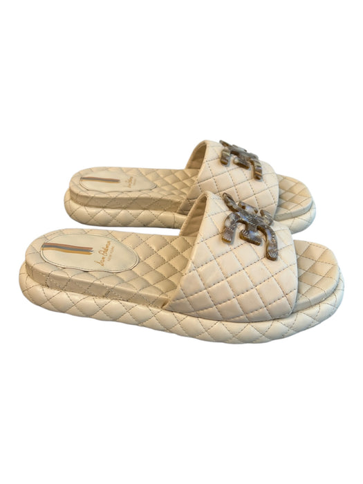 Sam Edelman Shoe Size 8 Beige Leather Diamond Quilted Sandal Logo Flat Shoes Beige / 8