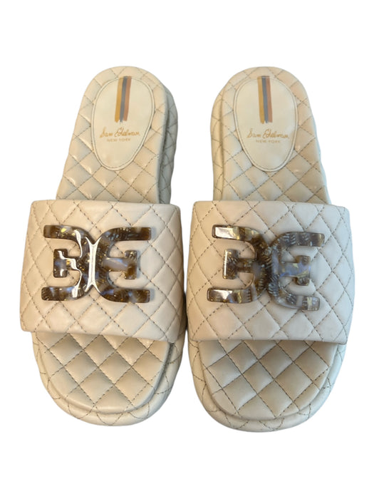 Sam Edelman Shoe Size 8 Beige Leather Diamond Quilted Sandal Logo Flat Shoes Beige / 8