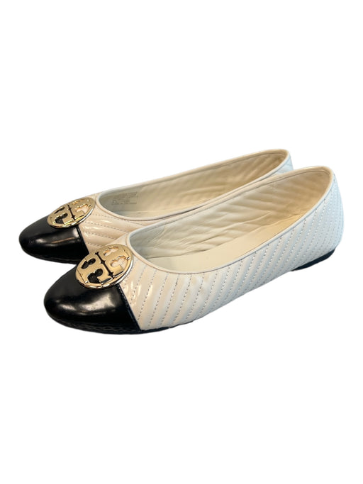 Tory Burch Shoe Size 8 Cream & Black Leather Quilted Cap Toe Gold Logo Shoes Cream & Black / 8