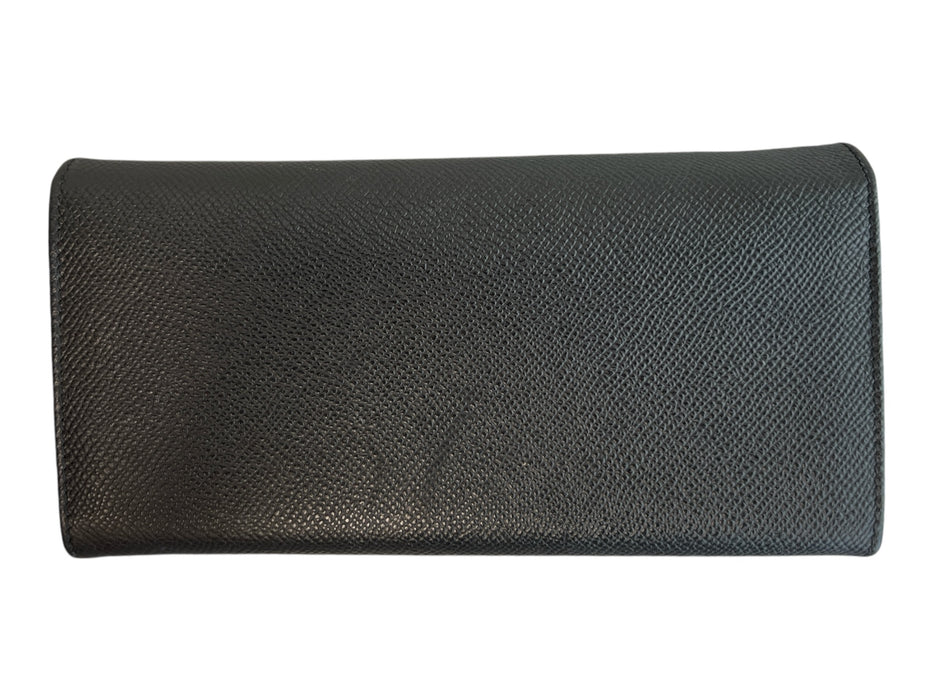 Salvatore Ferragamo Black Leather Gold hardware Snap Flap Closure Lined Wallets Black