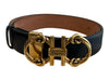 Salvatore Ferragamo Black Leather Gold hardware Logo Belts Black / Medium