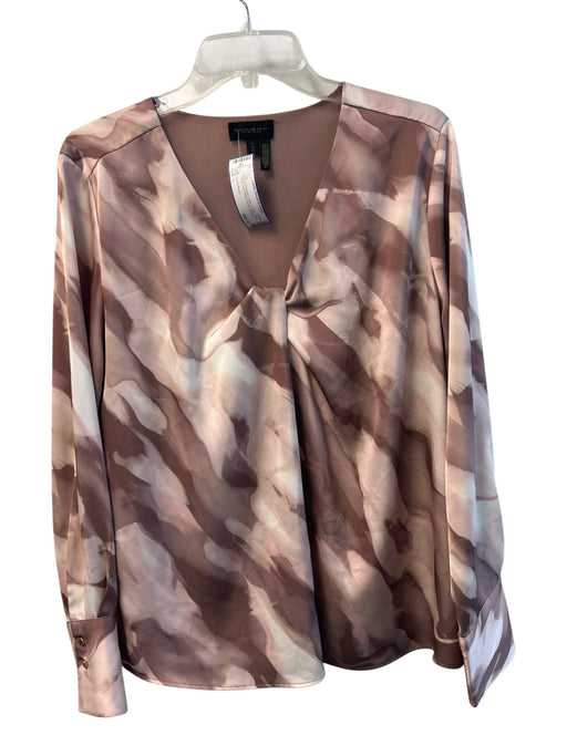 Donna Karan Size L Mauve Polyester Satin V Neck Long Sleeve Knot Detail Top Mauve / L