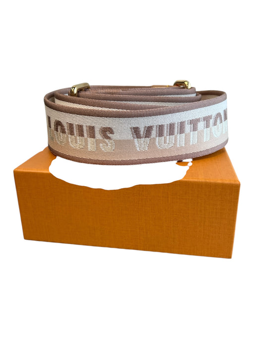Louis Vuitton Beige & Brown Nylon Logo Gold Hardware Box Included strap Beige & Brown