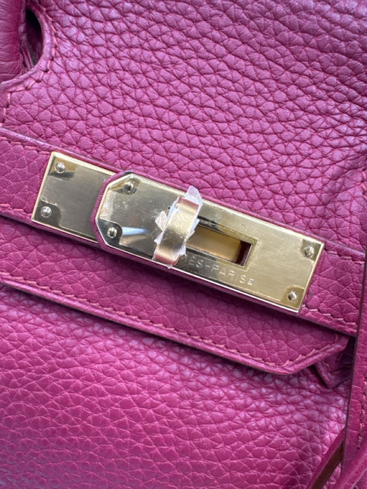 Hermes Berry Red Leather Clemence Gold Hardware Birkin Certified by Entrupy Bag Berry Red / 30