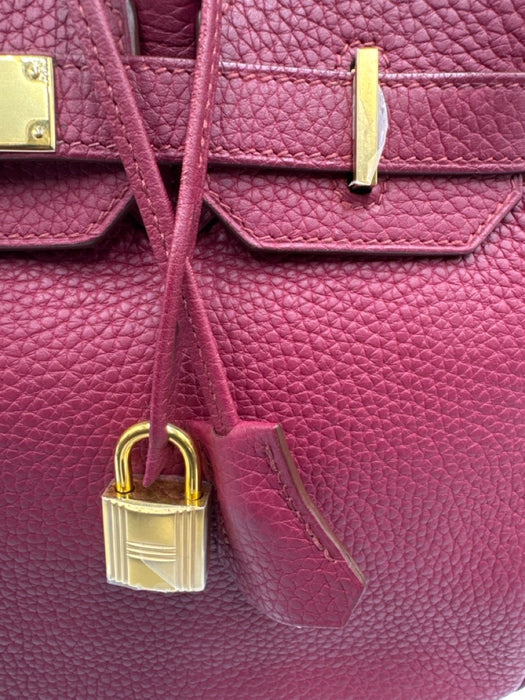 Hermes Berry Red Leather Clemence Gold Hardware Birkin Certified by Entrupy Bag Berry Red / 30