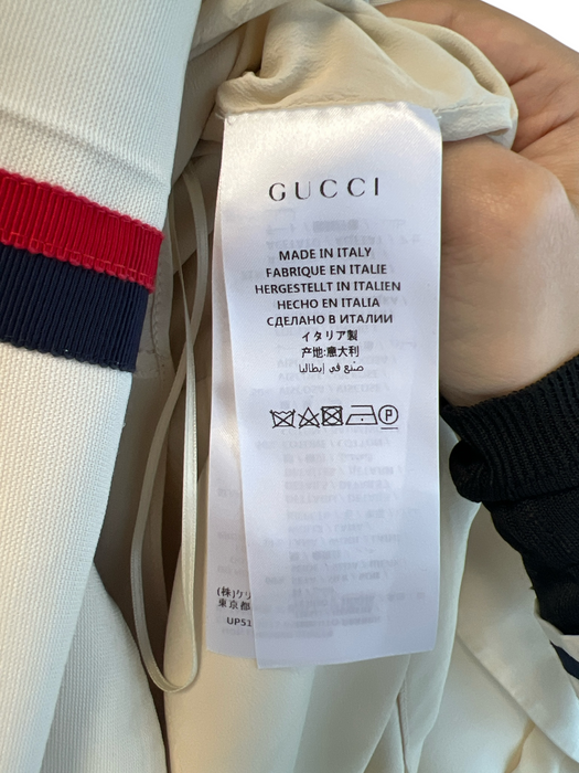 Gucci Size 48 Ivory Blue & Red Cotton & Acetate Collared Back Zip Dress Ivory Blue & Red / 48