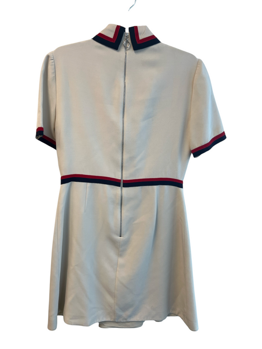 Gucci Size 48 Ivory Blue & Red Cotton & Acetate Collared Back Zip Dress Ivory Blue & Red / 48