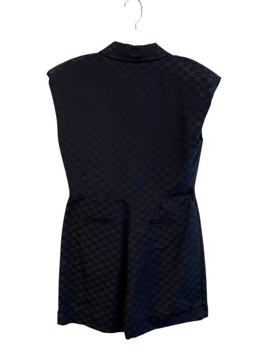 Gucci Size 46 Black Cotton & Viscose Logo Collared Zip Front Above Knee Jumpsuit Black / 46