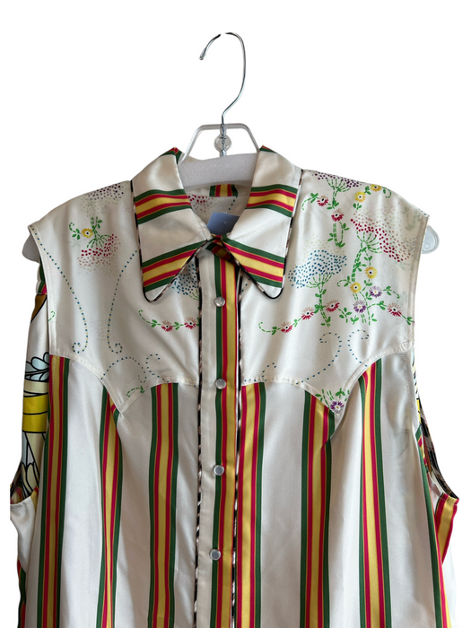 La Prestic Ouiston Size 2/M Ivory & Multi Silk Elastic Waist Stripe Pants Set Ivory & Multi / 2/M