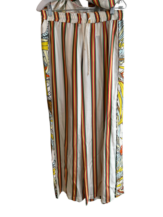 La Prestic Ouiston Size 2/M Ivory & Multi Silk Elastic Waist Stripe Pants Set Ivory & Multi / 2/M