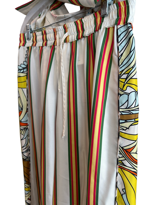 La Prestic Ouiston Size 2/M Ivory & Multi Silk Elastic Waist Stripe Pants Set Ivory & Multi / 2/M