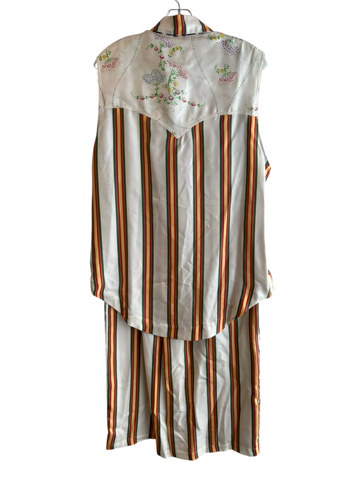 La Prestic Ouiston Size 2/M Ivory & Multi Silk Elastic Waist Stripe Pants Set Ivory & Multi / 2/M