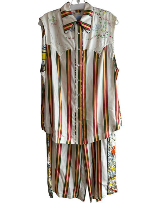 La Prestic Ouiston Size 2/M Ivory & Multi Silk Elastic Waist Stripe Pants Set Ivory & Multi / 2/M