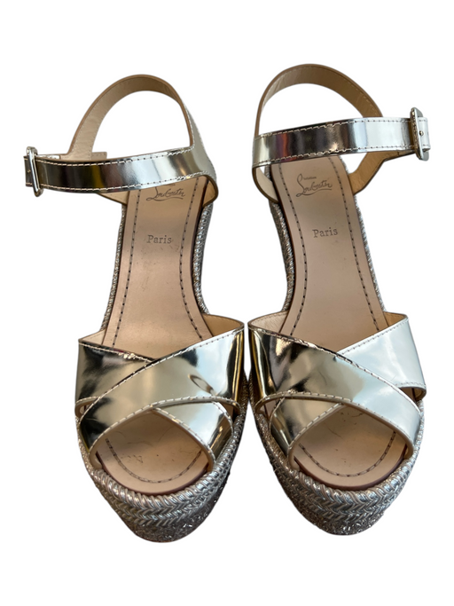 Christian Louboutin Shoe Size 38 Champagne Leather & Manmade Cross Over Shoes Champagne / 38