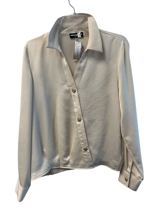 Karl Lagerfeld Size M Ivory Polyester Collared Button Up Long Sleeve Top Ivory / M