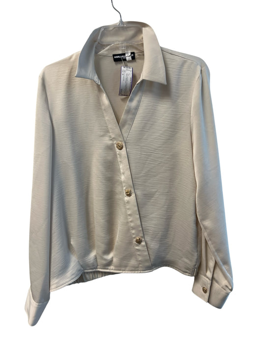 Karl Lagerfeld Size M Ivory Polyester Collared Button Up Long Sleeve Top Ivory / M
