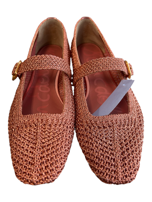Sam Edelman Shoe Size 8.5 Pink Leather & Manmade Almond Toe Metallic Flat Shoes Pink / 8.5