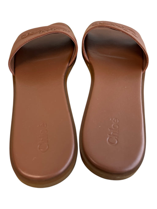Chloe Shoe Size 39 Brown Leather Open Toe & Heel Logo Flat Slides Shoes Brown / 39