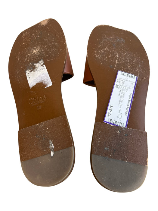 Chloe Shoe Size 39 Brown Leather Open Toe & Heel Logo Flat Slides Shoes Brown / 39