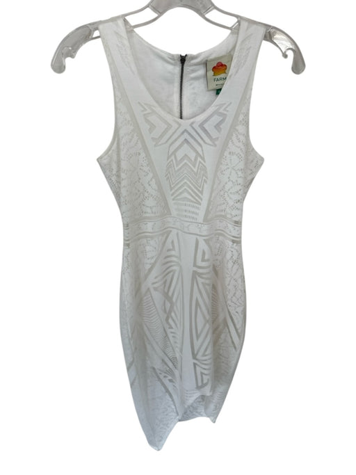 Farm Rio Size S White Rayon & Polyester Abstract Asymetric Hem Back Zip Dress White / S