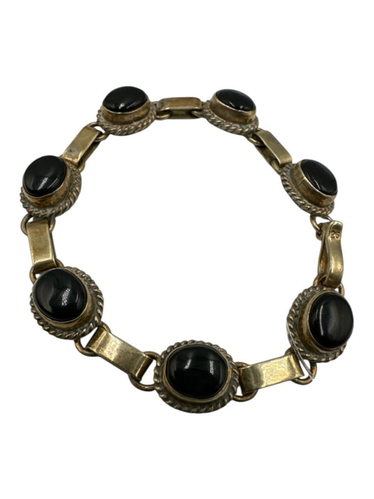 Silver & Black 925 Silver Onyx Oval Chain Hook & Eye Bracelet Silver & Black