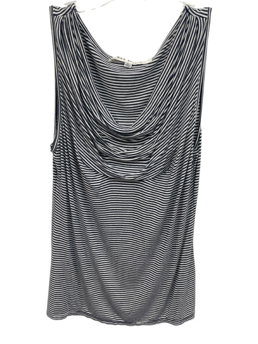 Max Studio Size L Navy Blue & White Rayon Sleeveless Striped Draped Neck Top Navy Blue & White / L