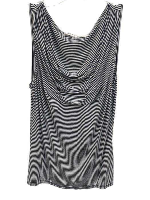 Max Studio Size L Navy Blue & White Rayon Sleeveless Striped Draped Neck Top Navy Blue & White / L