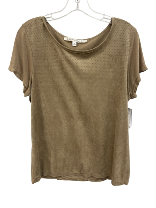 Max Studio Size L Tan Polyester Blend Faux Suede Perforated Short Sleeve Top Tan / L