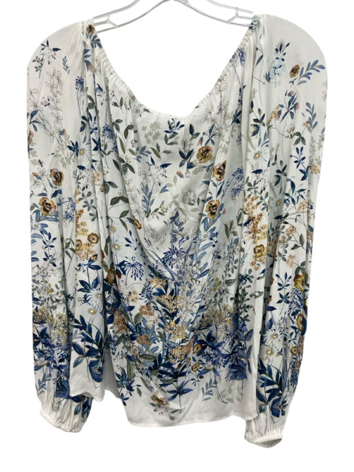 Karen Kane Size M White, Blue, Green Viscose Long Sleeve Floral Wide Neck Top White, Blue, Green / M