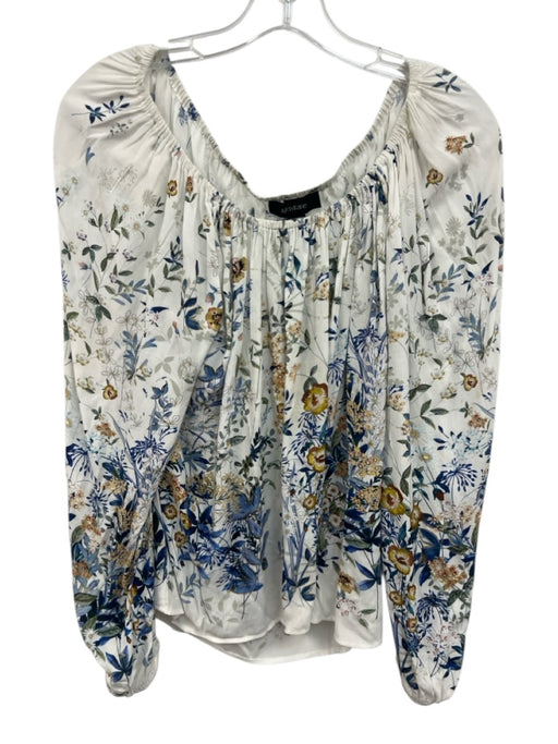 Karen Kane Size M White, Blue, Green Viscose Long Sleeve Floral Wide Neck Top White, Blue, Green / M