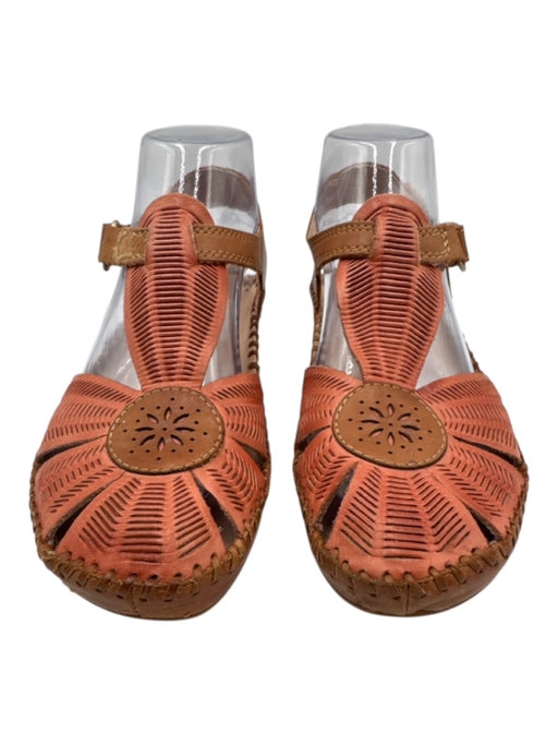 Pikolinos Shoe Size 38 Red & Brown Leather Rubber Sole Cut Out Pattern Sandals Red & Brown / 38